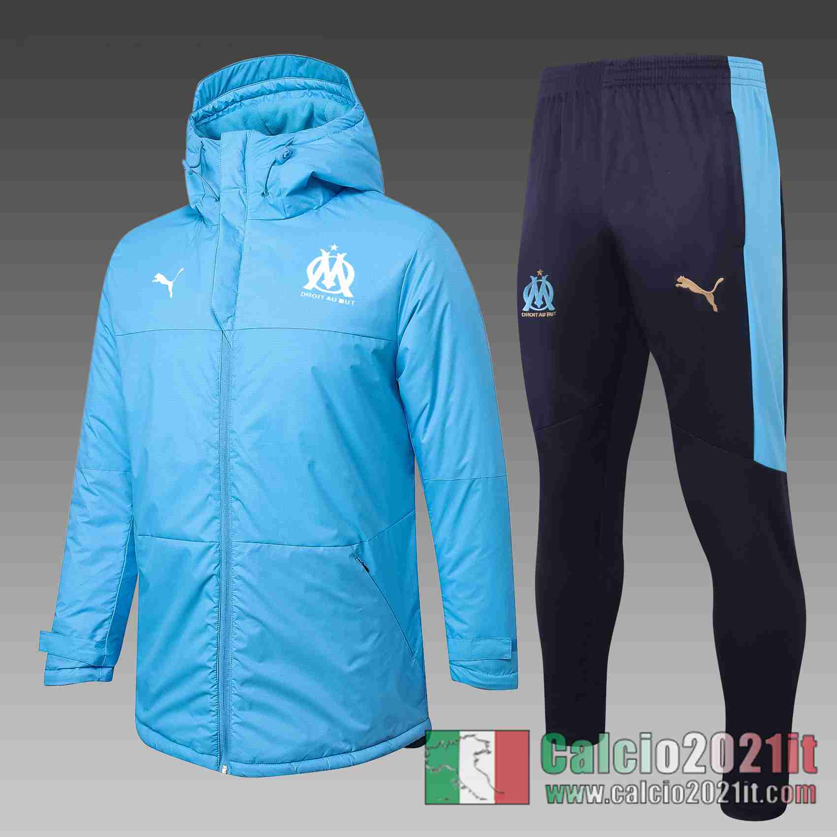 Olympique Marsiglia Piumino Calcio Cappuccio Azzurro 2020 2021 C32