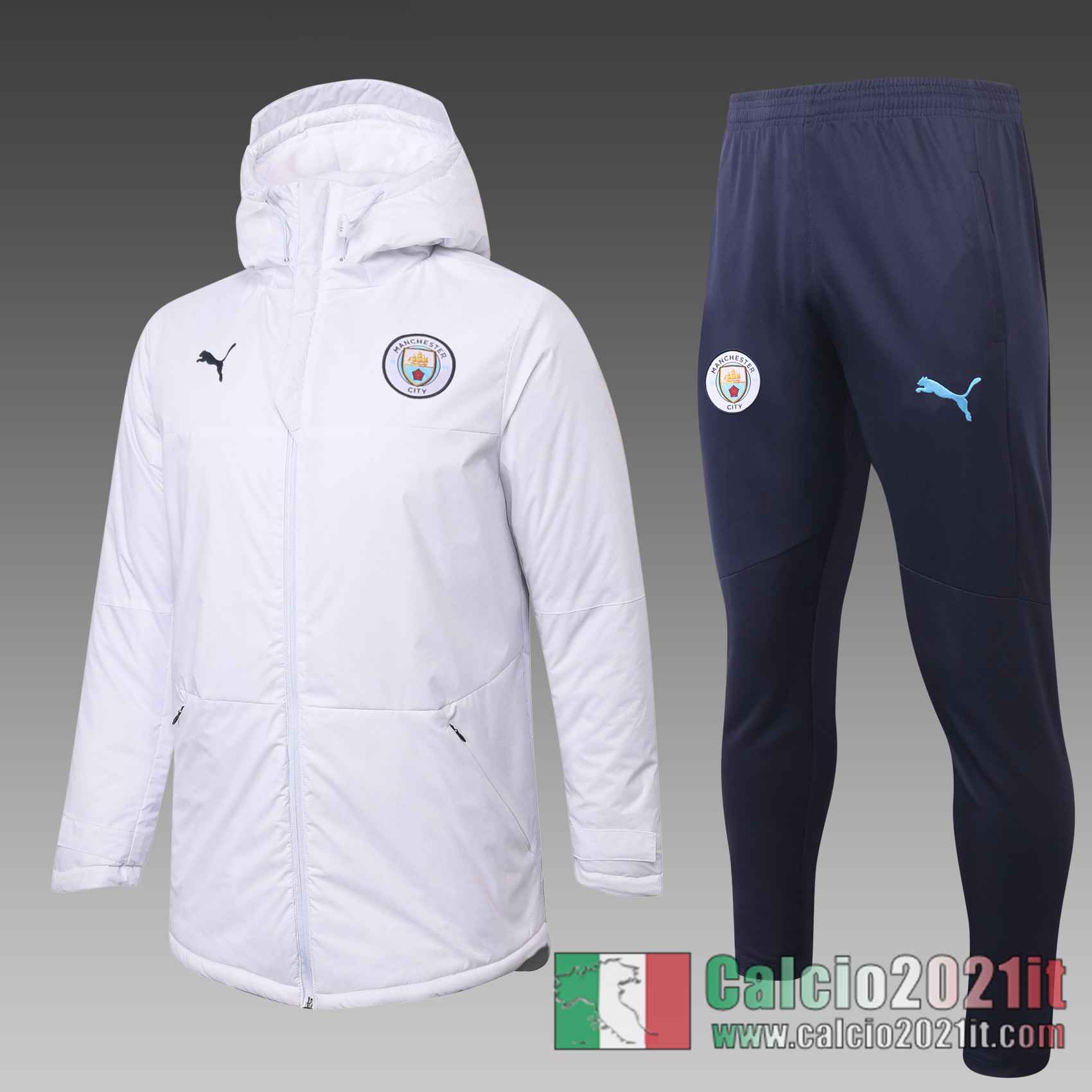 Manchester City Piumino Calcio Cappuccio bianca 2020 2021 C37