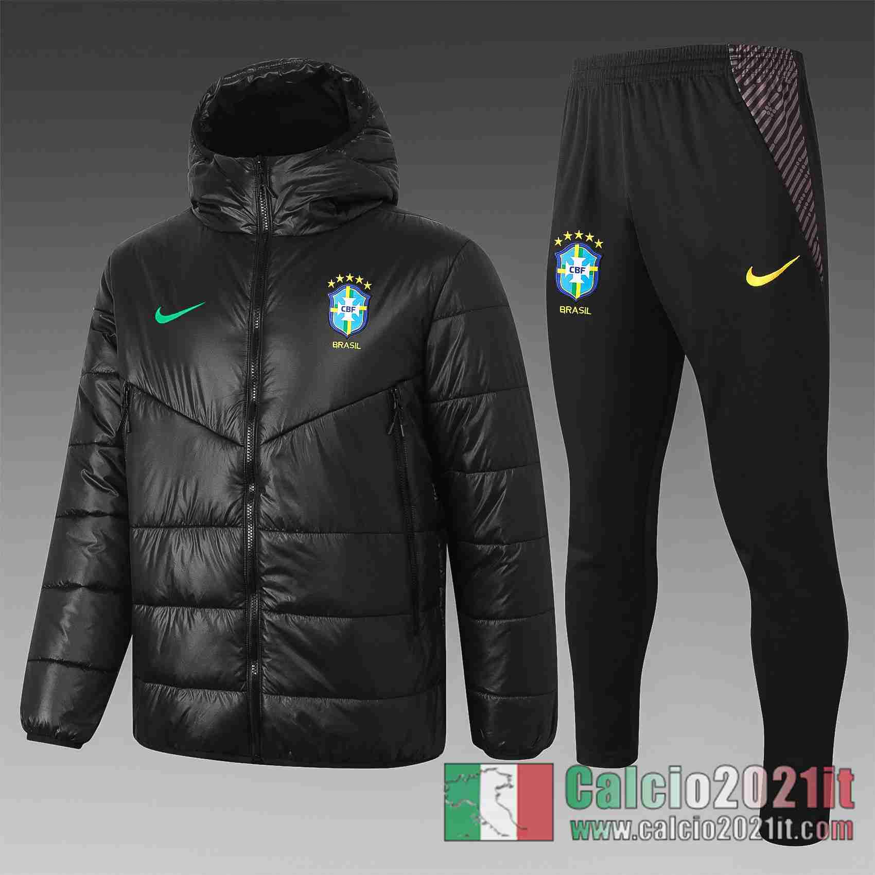 Brasile Piumino Calcio Cappuccio nero 2020 2021 C58