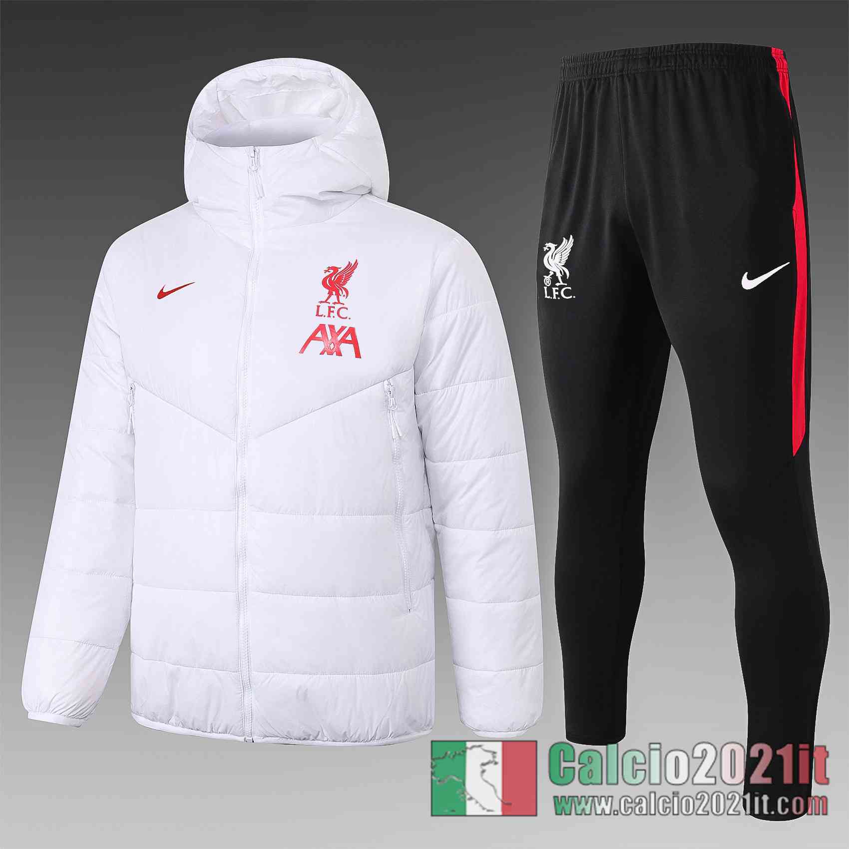 Liverpool Piumino Calcio Cappuccio bianca 2020 2021 C64