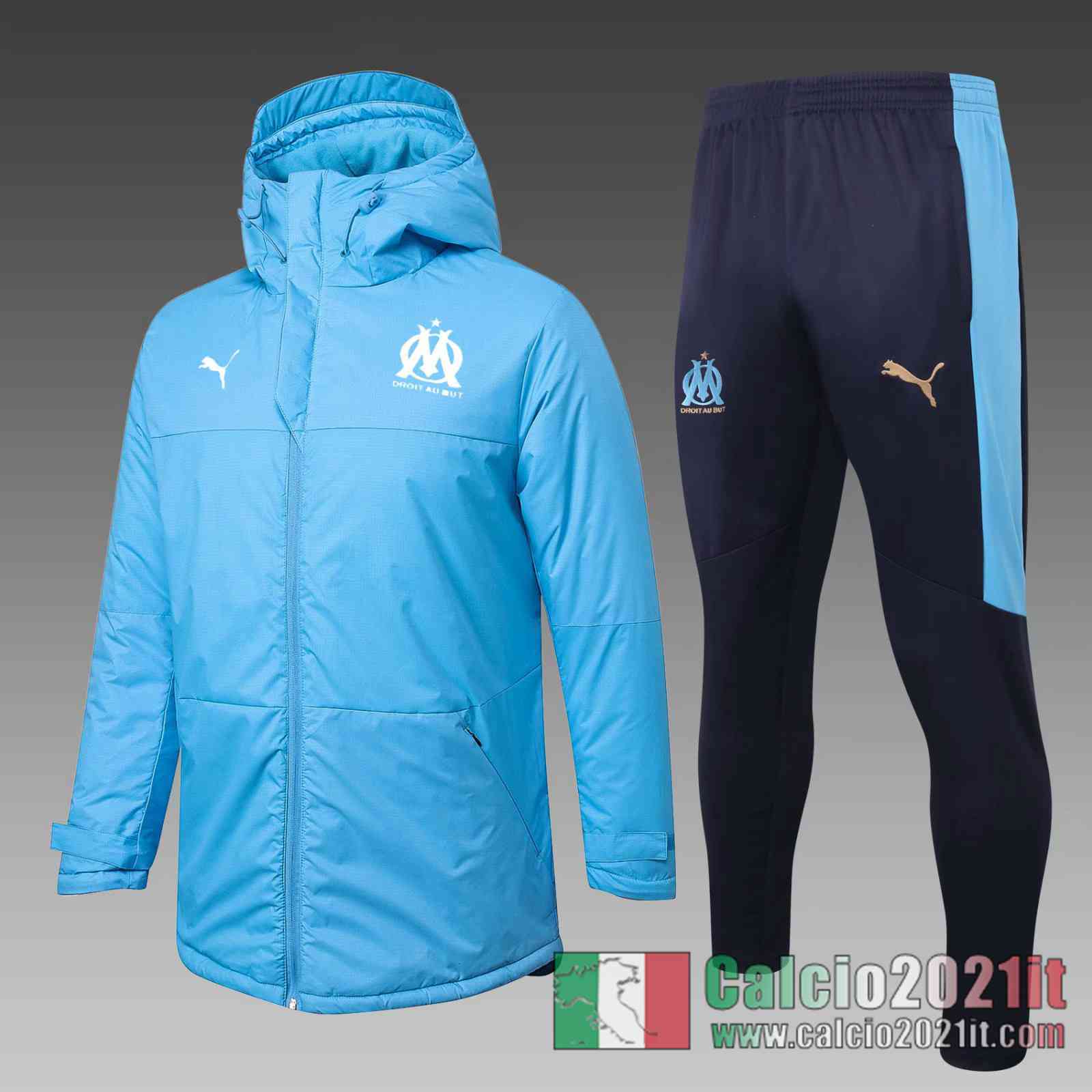 Marseille Piumino Calcio Cappuccio blu 2020 2021 C72