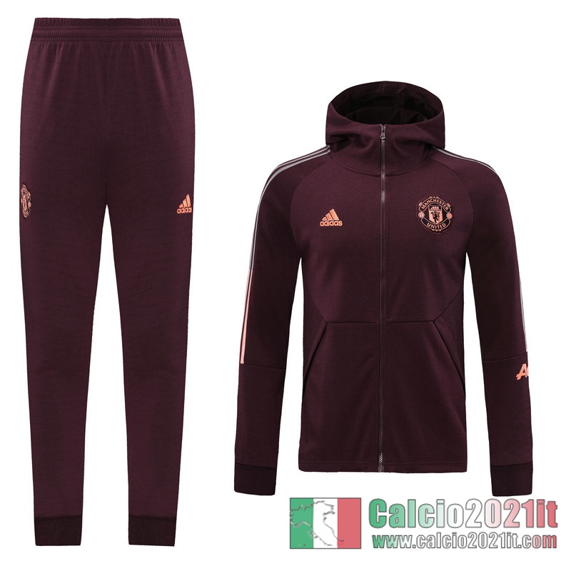 Manchester United Full-Zip Giacca Cappuccio Maroon 2020 2021 J129