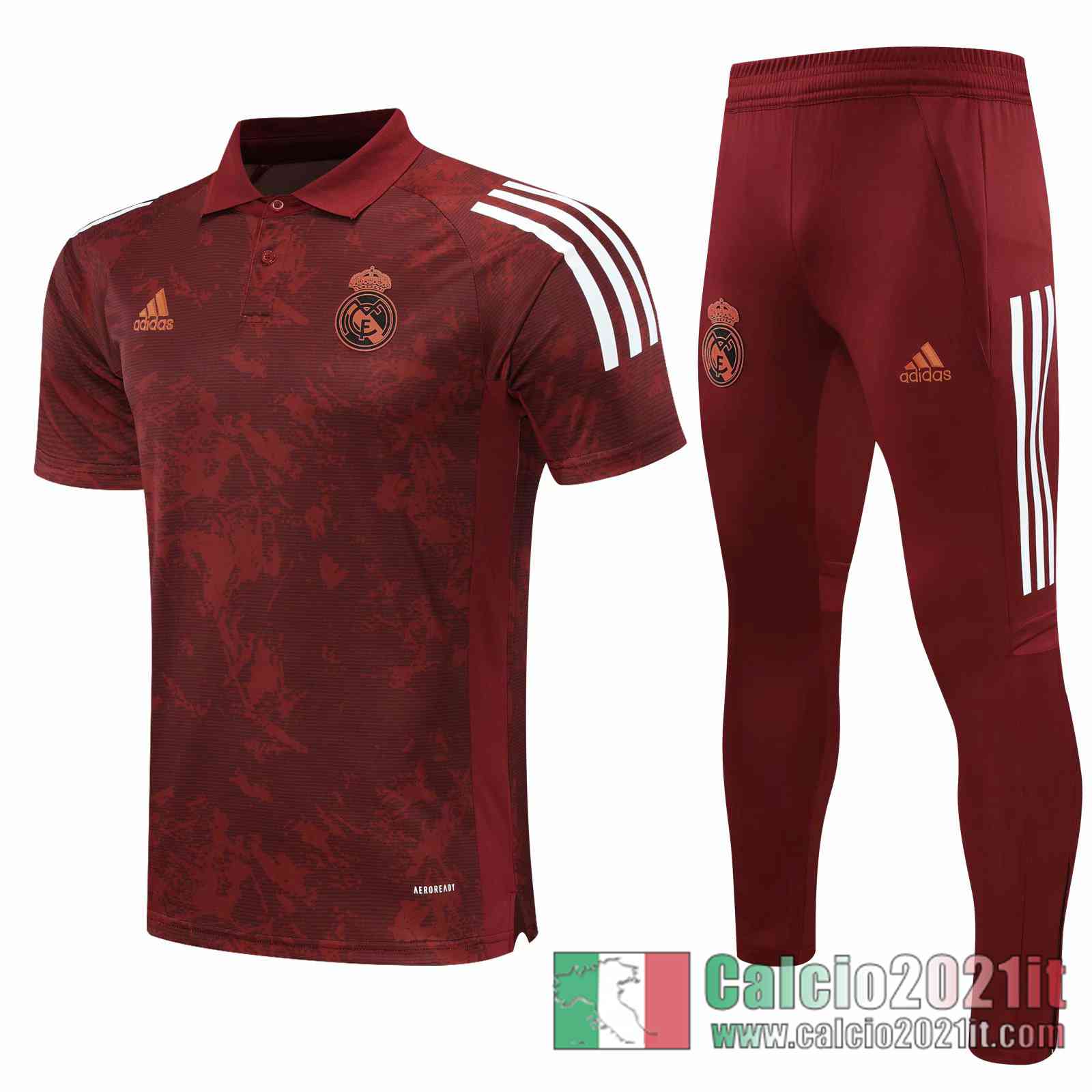 Real Madrid Maglia Polo Calcio Claret Fettuccia 2020 2021 P194