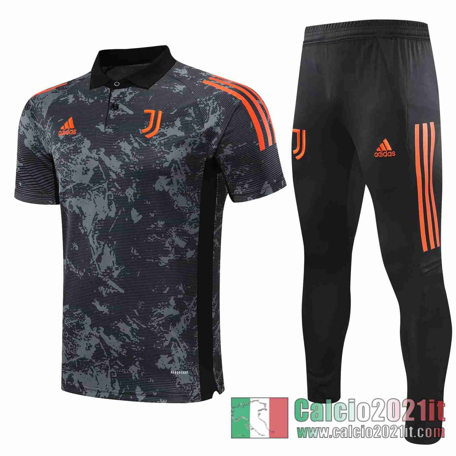 Juventus Maglia Polo Calcio Grigio nero Fettuccia 2020 2021 P196