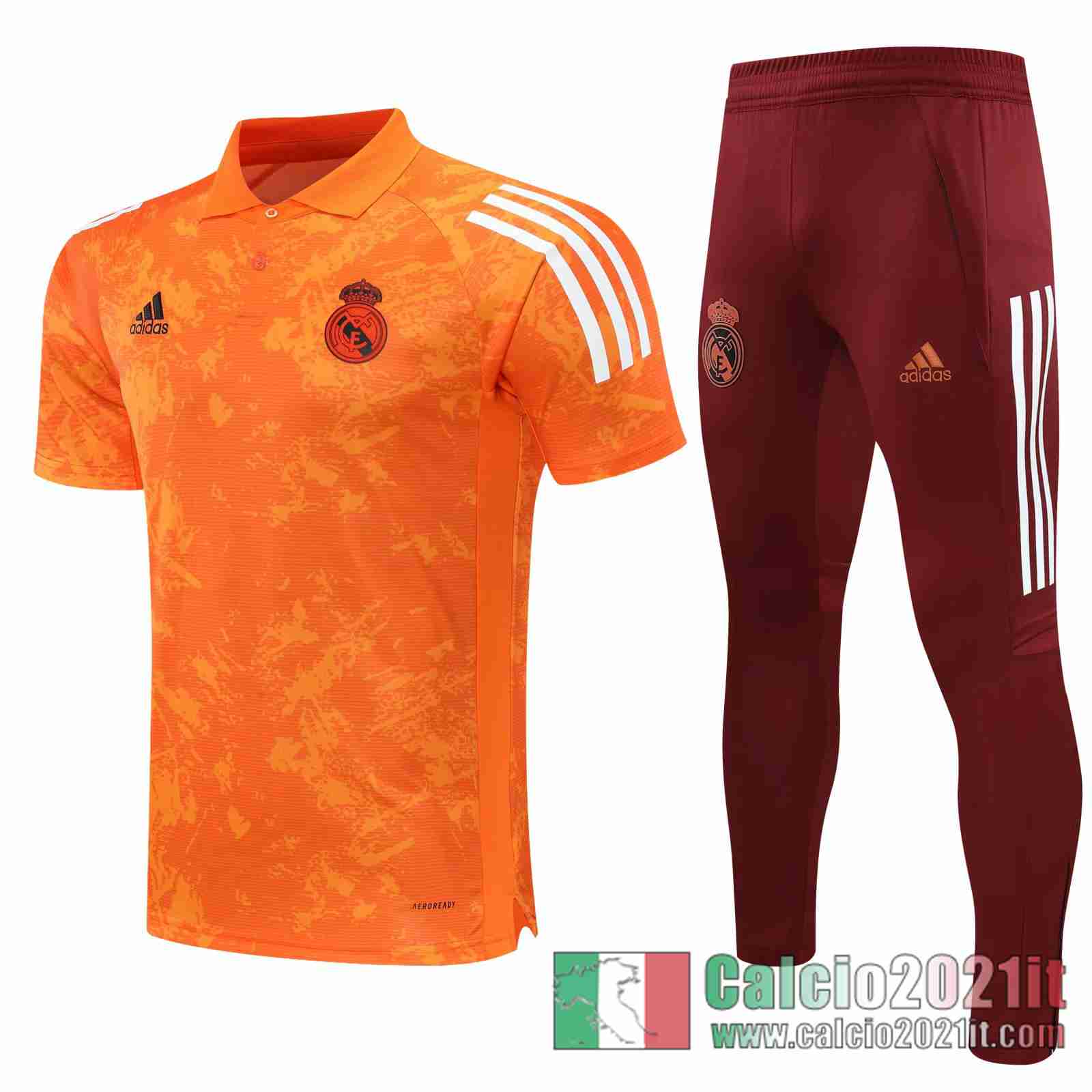 Real Madrid Maglia Polo Calcio arancia Fettuccia 2020 2021 P198