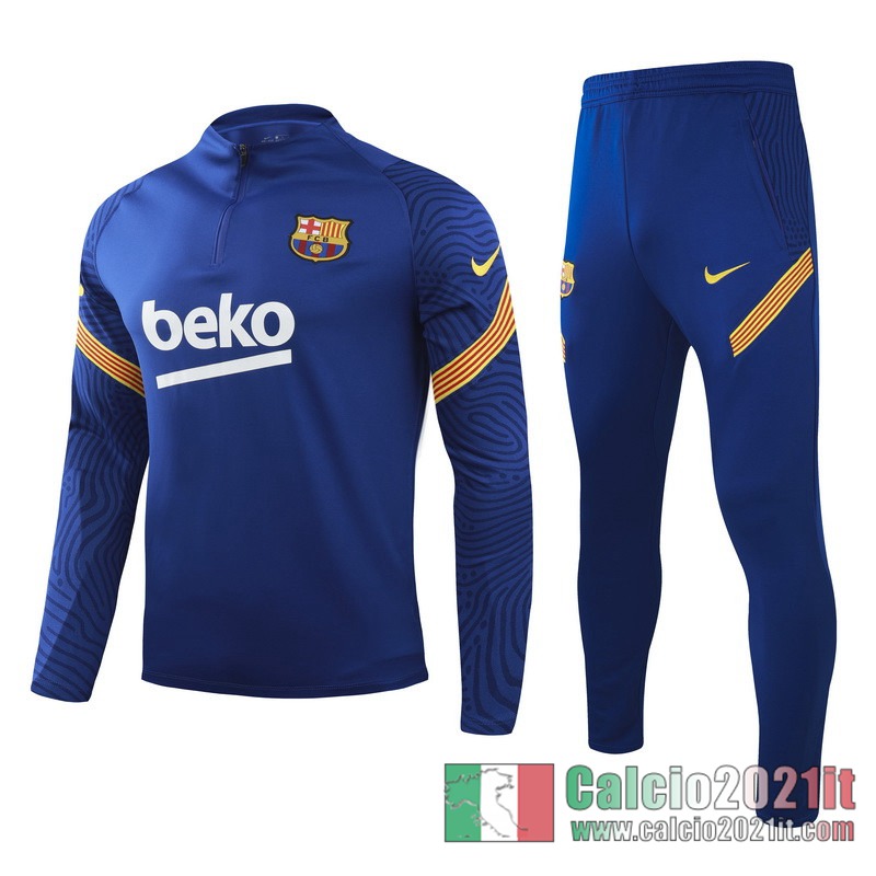 Barcellona Tuta Calcio Bambini blu Cerniera corta 2020 2021 TK68