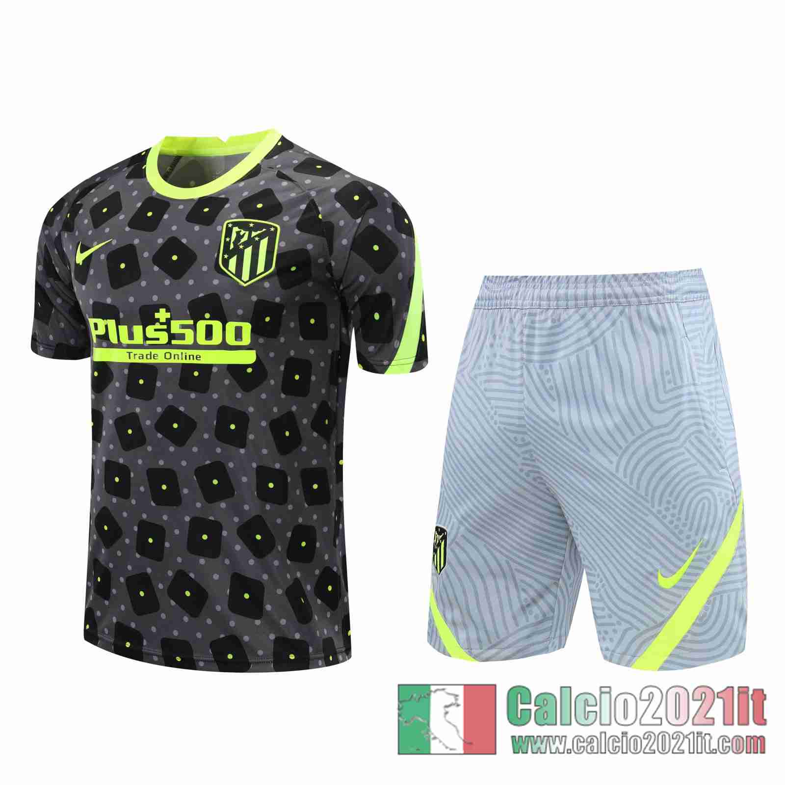 Atletico Madrid Magliette Tuta Calcio Grigio scuro Quadrato nero 2020 2021 T100