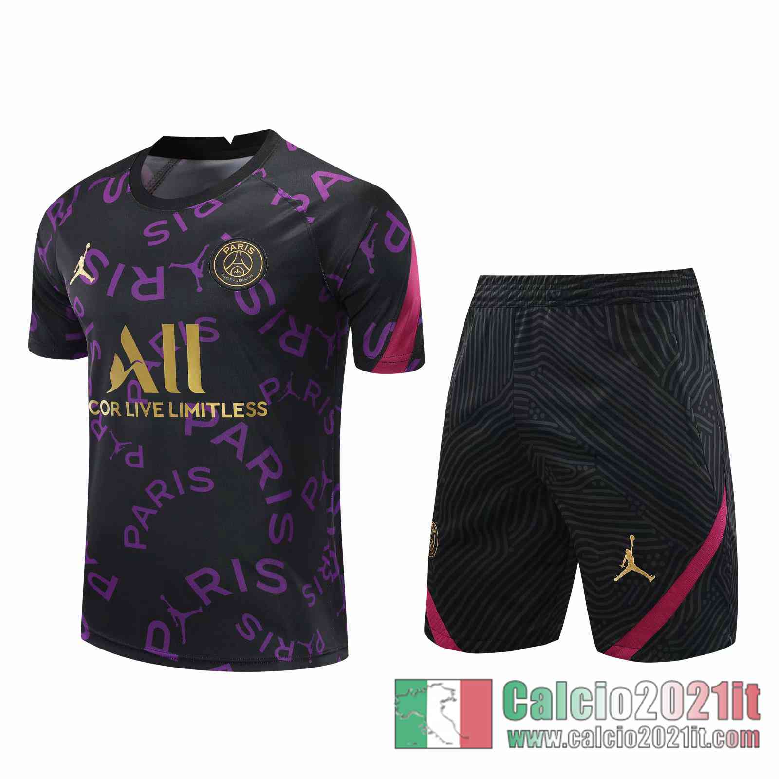 PSG Jordan Magliette Tuta Calcio nero LOGO viola 2020 2021 T102