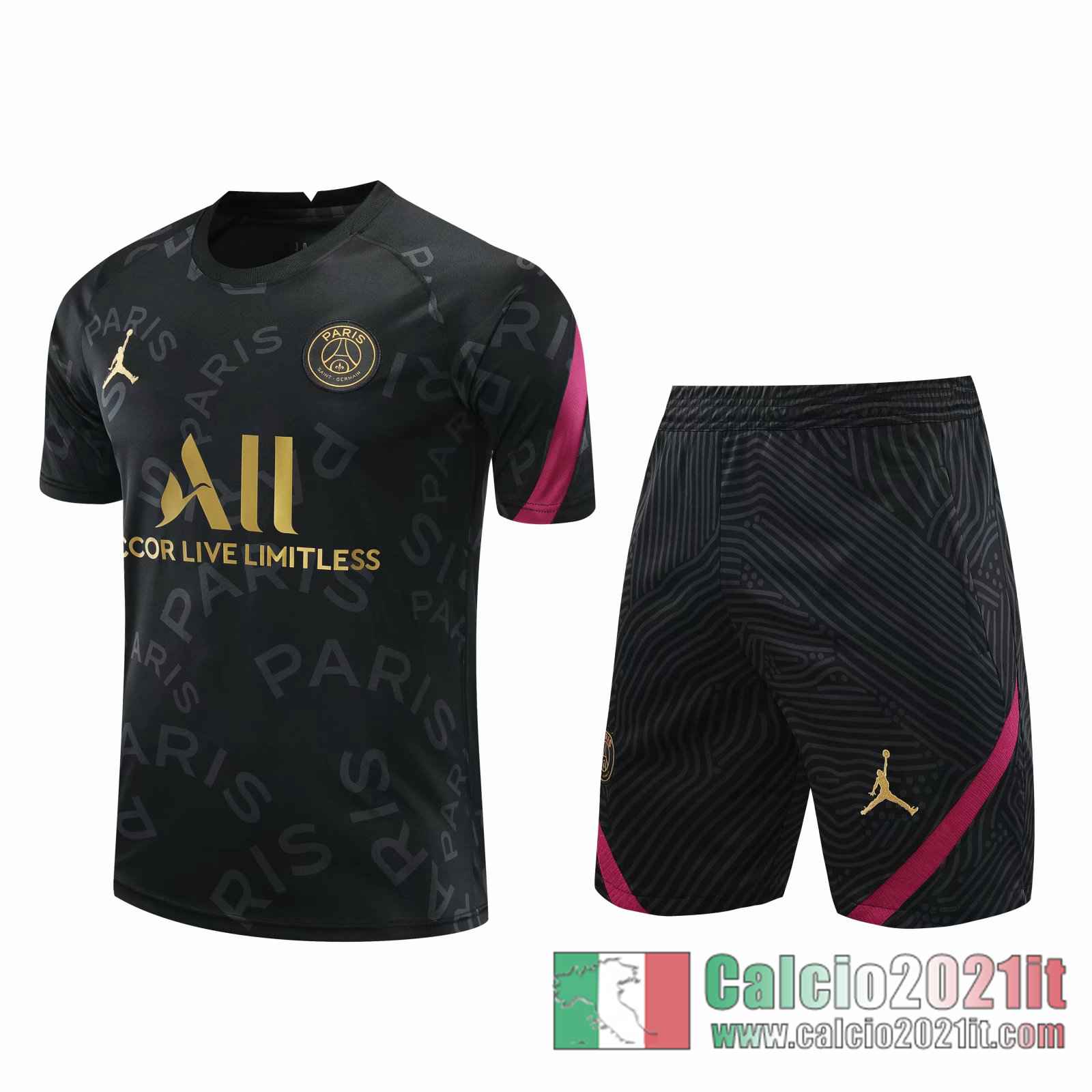 PSG Jordan Magliette Tuta Calcio nero LOGO grigio 2020 2021 T105