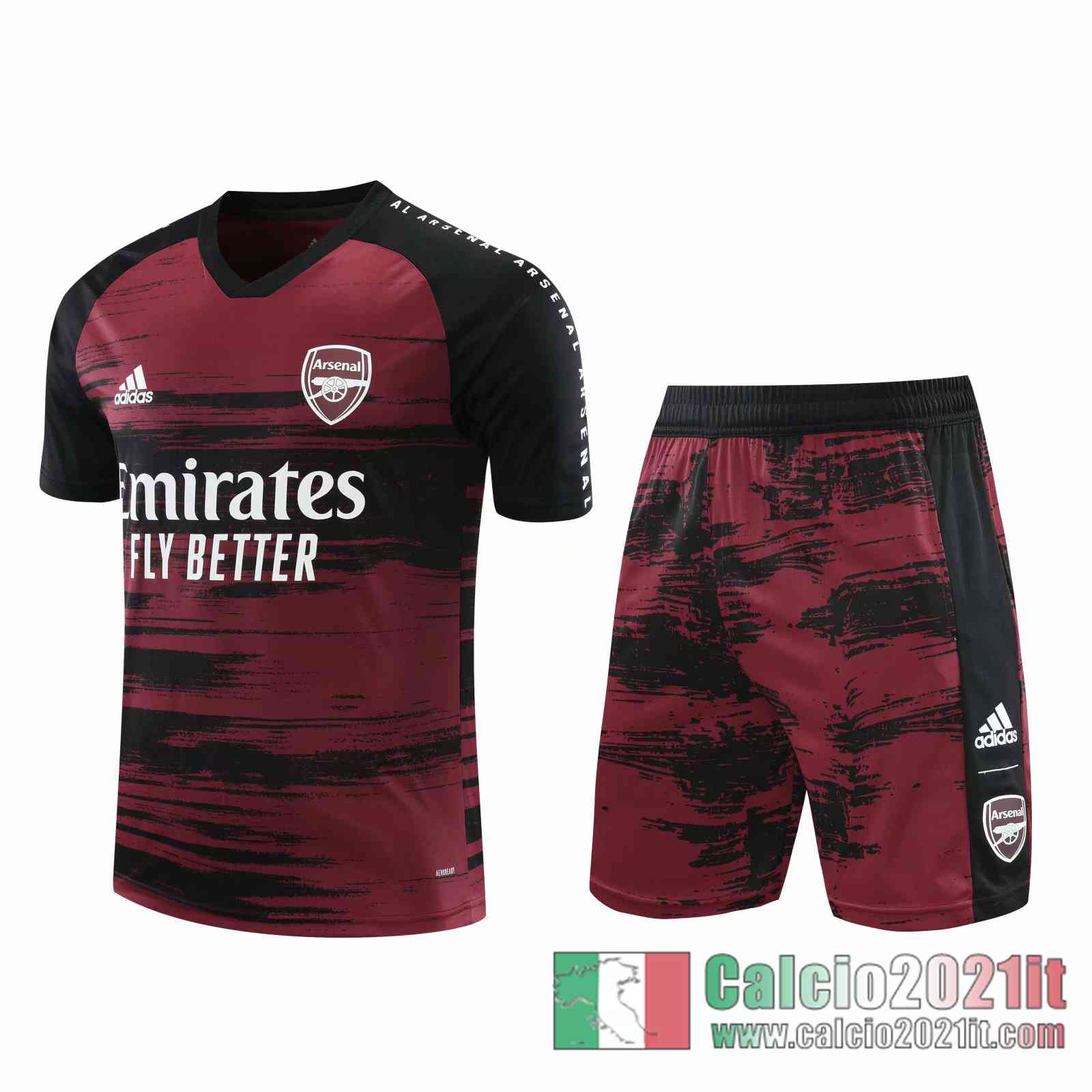 Arsenal Magliette Tuta Calcio Claret / Nero banda 2020 2021 T112