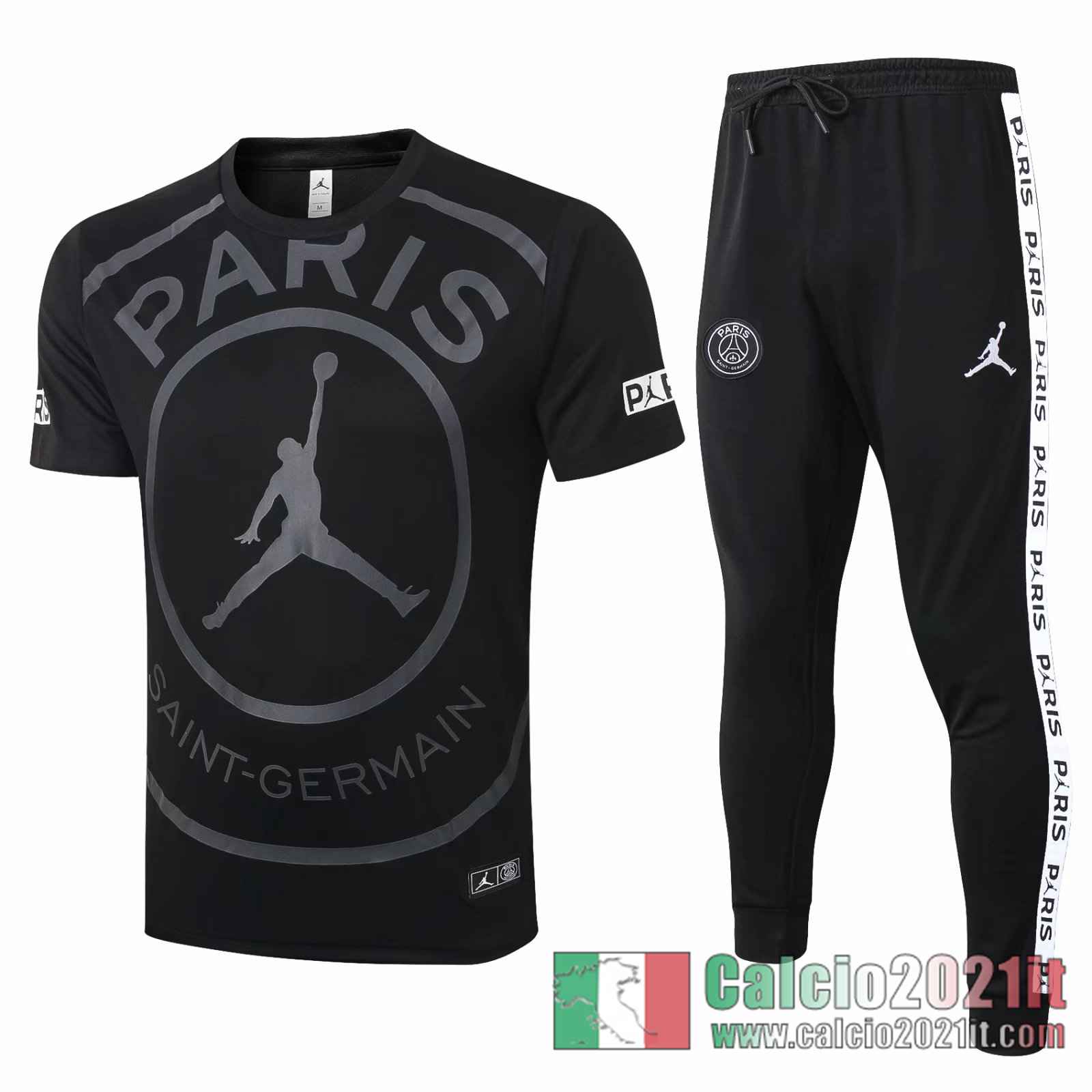 PSG Jordan Magliette Tuta Calcio nero Grande LOGO 2020 2021 T30