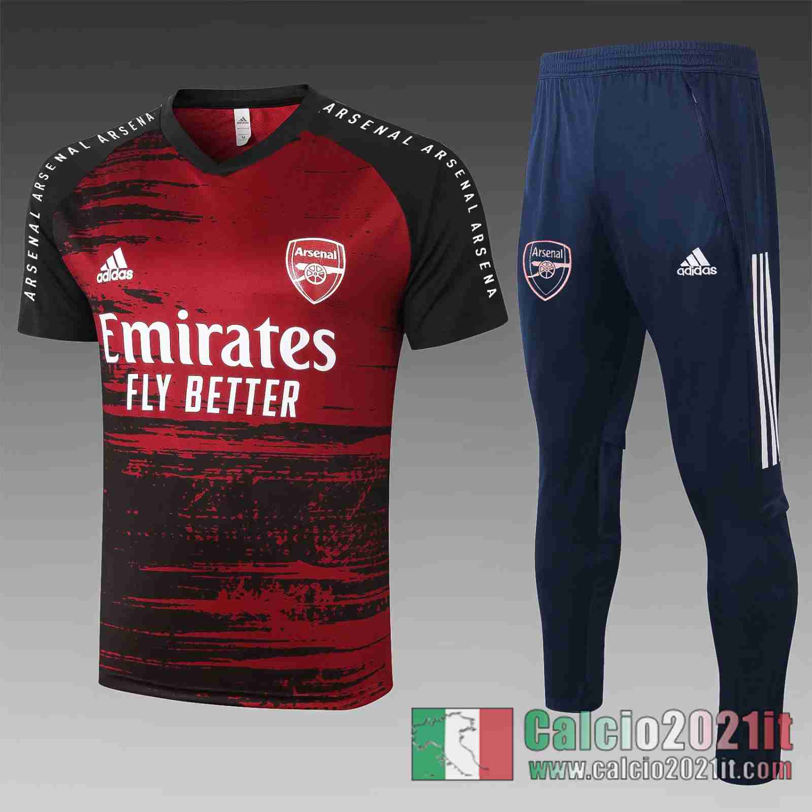 Arsenal Magliette Tuta Calcio Nero rosso banda 2020 2021 T93