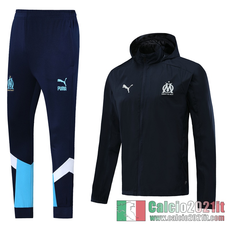 Olympique Marsiglia Giacca a vento Cappuccio Blu Reale 2020 2021 W09