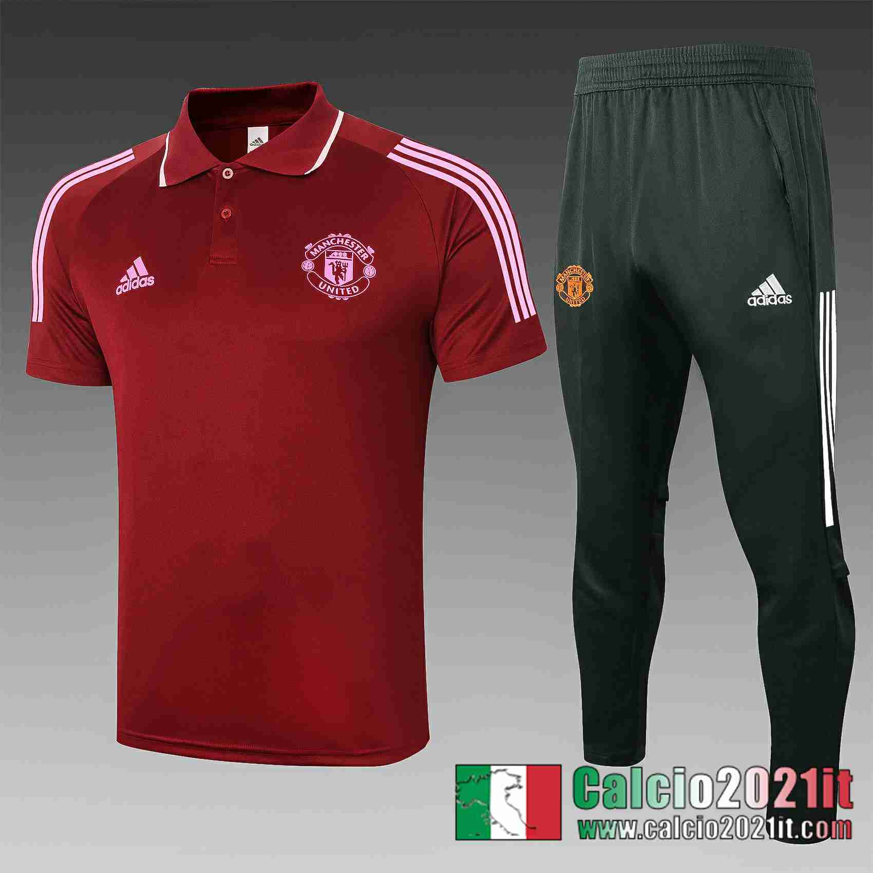 Manchester United Polo Calcio C590 cremisi 2020 2021