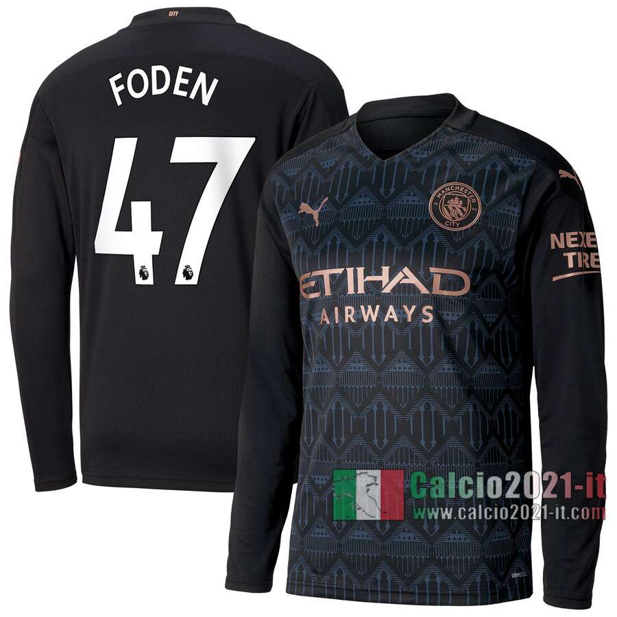 Le Nuove Seconda Maglia Calcio Manchester City Uomo Manica Lunga Foden #47 2020-2021