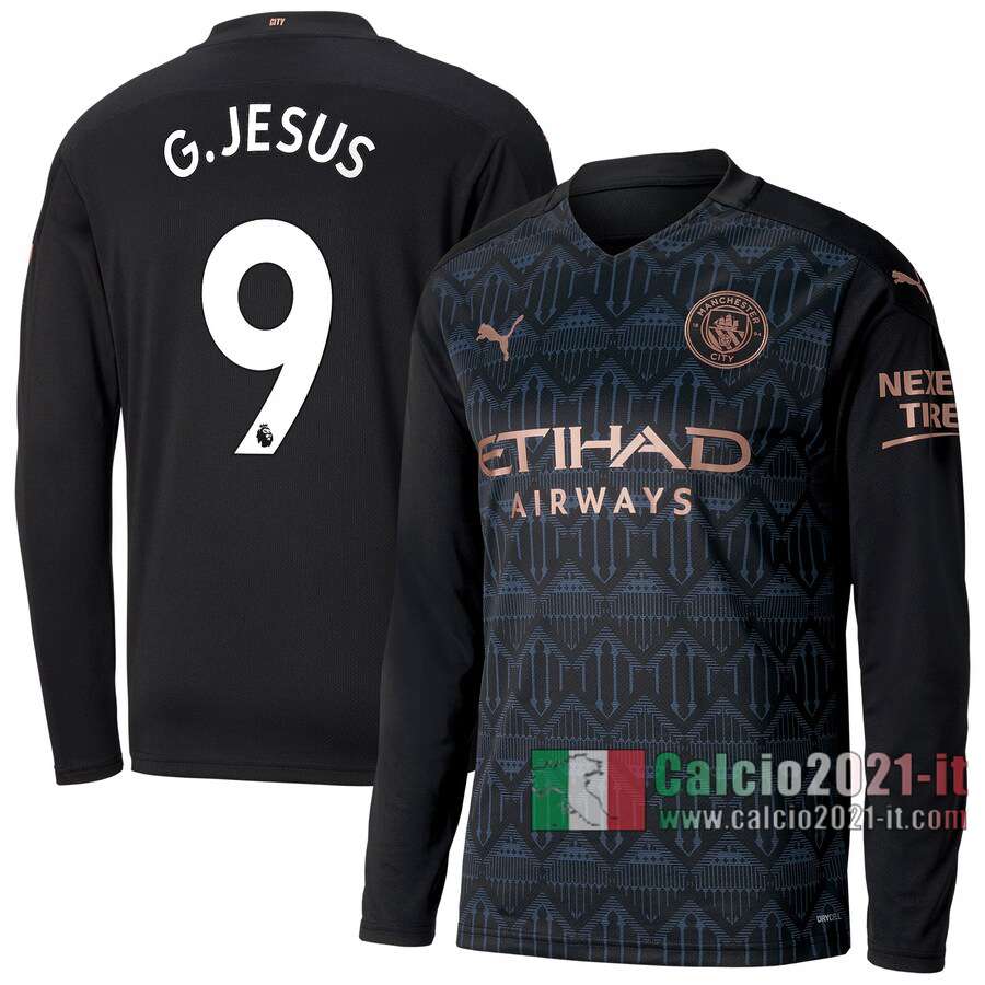 Le Nuove Seconda Maglia Calcio Manchester City Uomo Manica Lunga G.Jesus #9 2020-2021