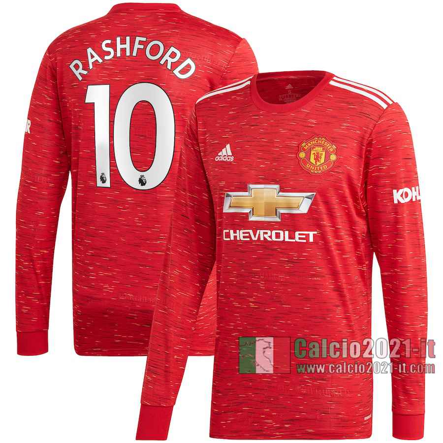 Le Nuove Prima Maglia Calcio Manchester United Uomo Manica Lunga Marcus Rashford #10 2020-2021