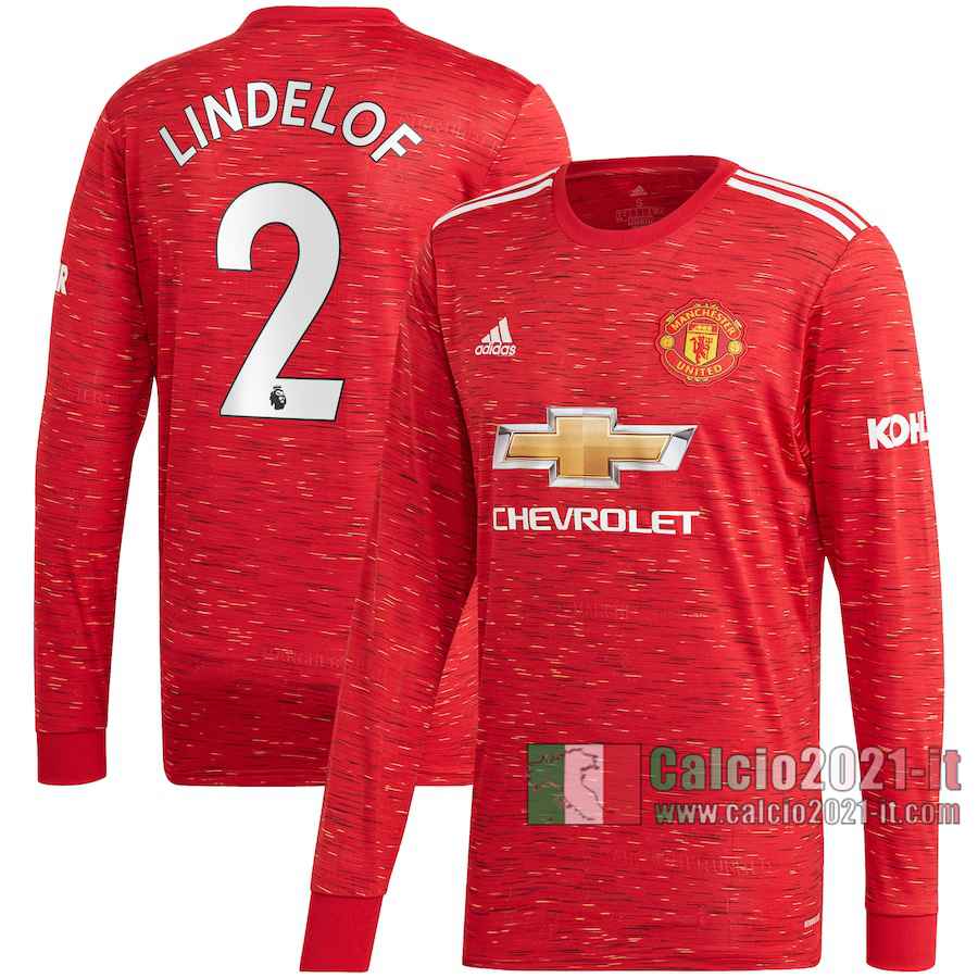 Le Nuove Prima Maglia Calcio Manchester United Uomo Manica Lunga Victor Lindelöf #2 2020-2021