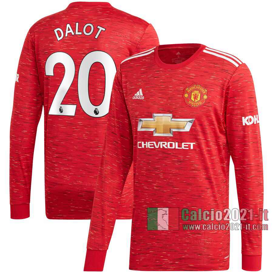 Le Nuove Prima Maglia Calcio Manchester United Uomo Manica Lunga Diogo Dalot #20 2020-2021