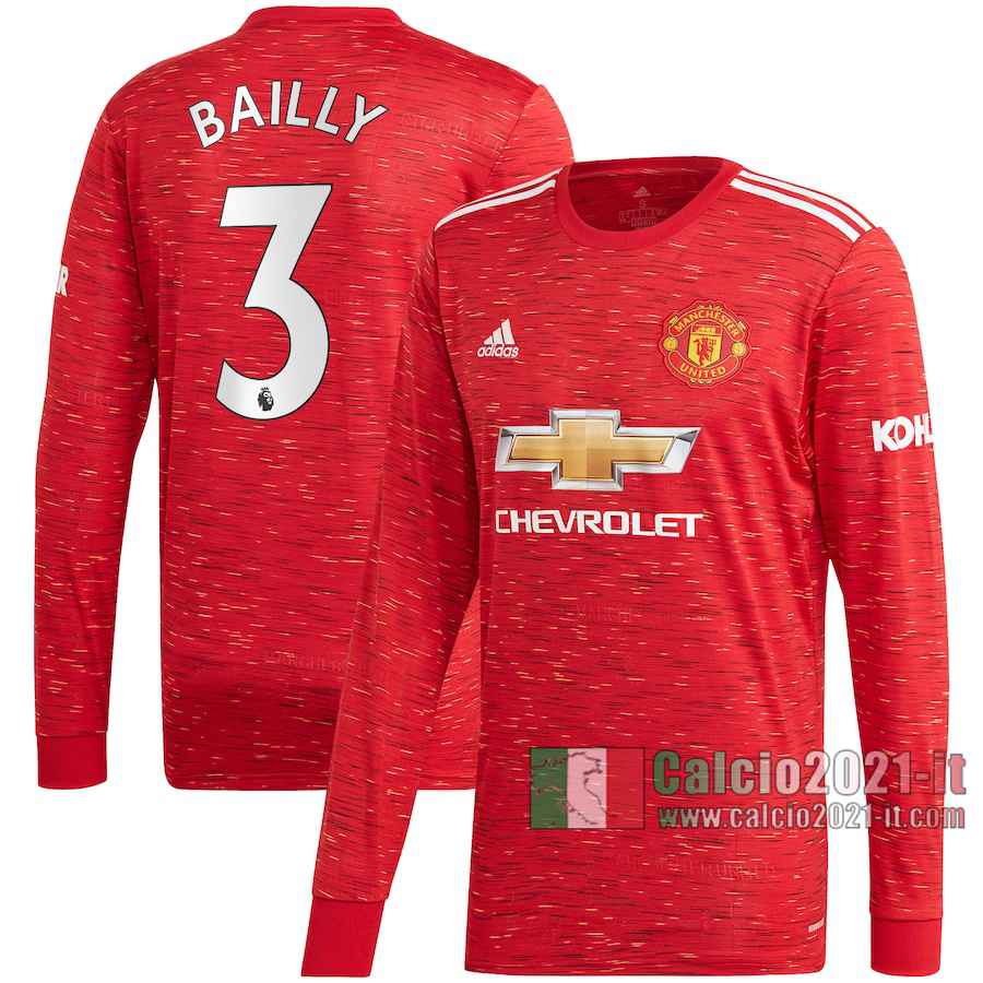 Le Nuove Prima Maglia Calcio Manchester United Uomo Manica Lunga Eric Bailly #3 2020-2021