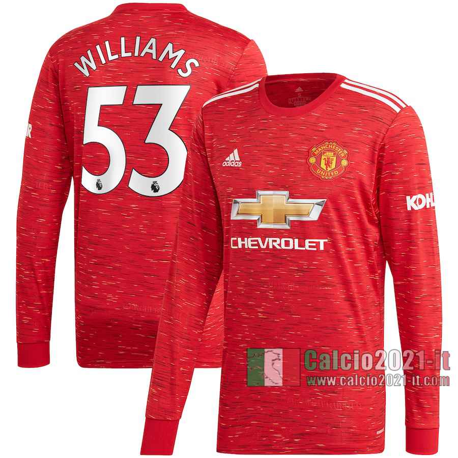 Le Nuove Prima Maglia Calcio Manchester United Uomo Manica Lunga Brandon Williams #53 2020-2021