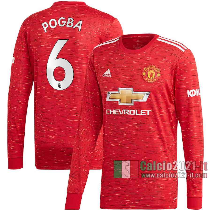 Le Nuove Prima Maglia Calcio Manchester United Uomo Manica Lunga Paul Pogba #6 2020-2021