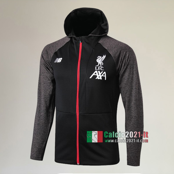 Nuova Del Liverpool FC Full-Zip Giacca Antivento Nera/Grigia Replica 2019/2020 :Calcio2021-it