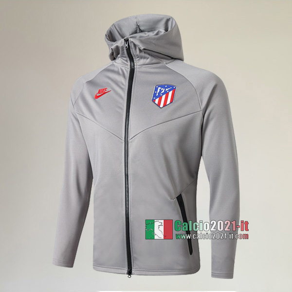 Nuova Del Atletico Madrid Full-Zip Giacca Cappuccio Hoodie Grigio Chiaro Replica 2019/2020 :Calcio2021-it