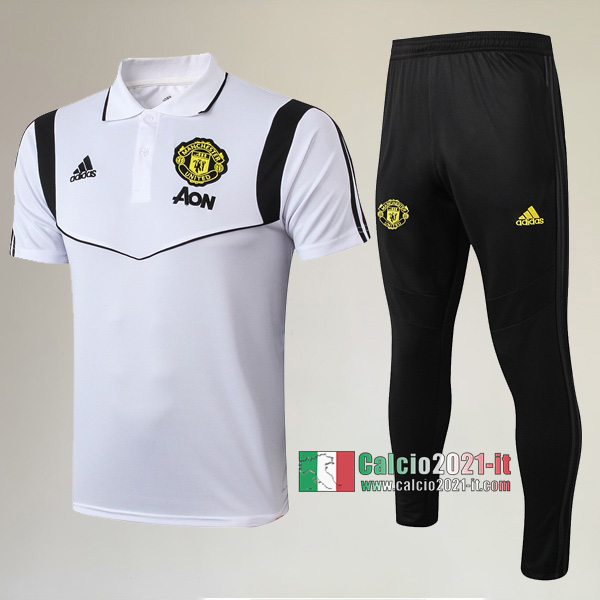 La Nuove Kit Maglietta Polo Manchester United Manica Corta + Pantaloni Bianca/Nera 2019/2020 :Calcio2021-it