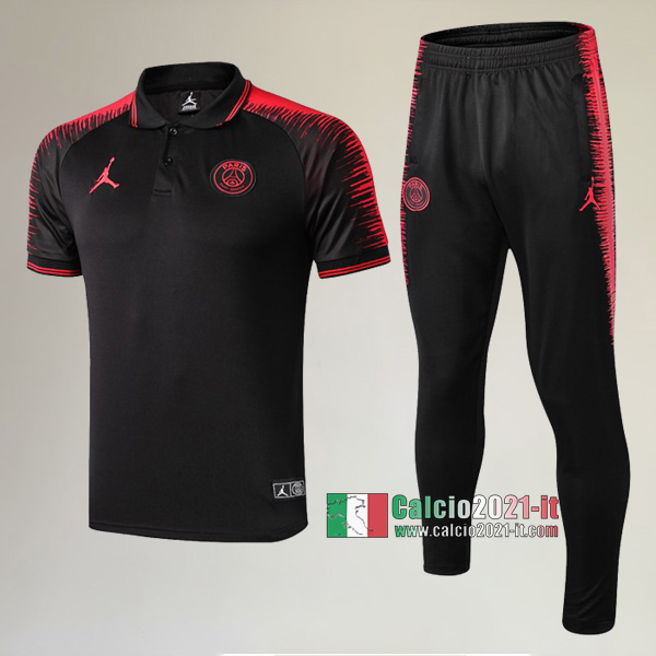 La Nuova Kit Magliette Polo PSG Paris Saint Germain Manica Corta Jordan + Pantaloni Nera 2019/2020