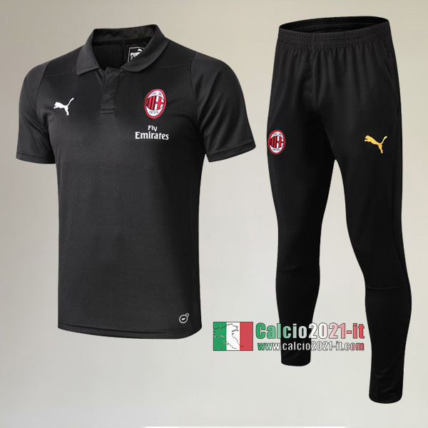 La Nuova Kit Magliette Polo AC Milan Manica Corta + Pantaloni Nera 2019/2020 :Calcio2021-it