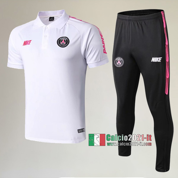 La Nuove Kit Maglietta Polo PSG Paris Saint Germain Manica Corta + Pantaloni Bianca/Rosa 2019/2020