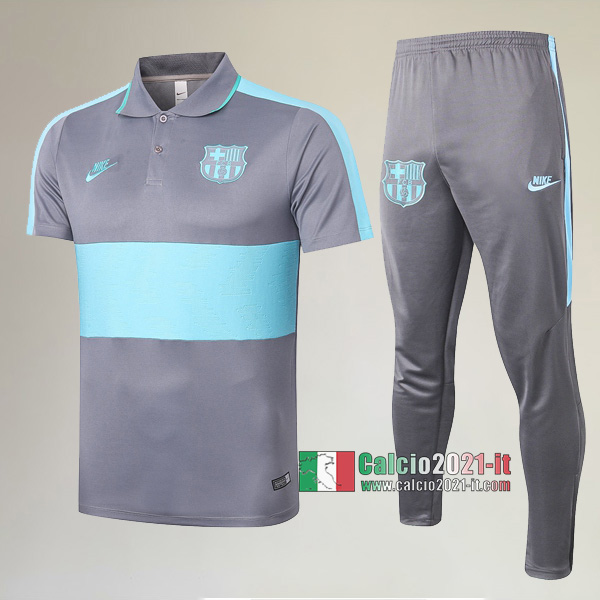 La Nuove Kit Maglietta Polo FC Barcellona Manica Corta + Pantaloni Grigia Azzurra 2020/2021 :Calcio2021-it