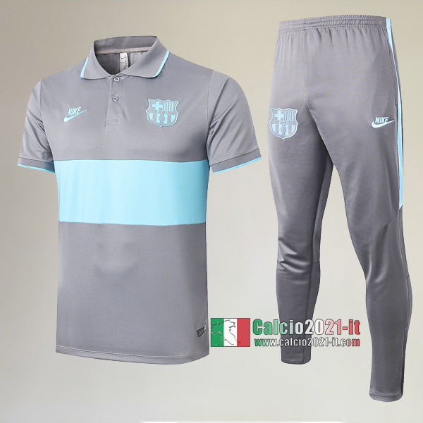 La Nuove Kit Maglietta Polo FC Barcellona Manica Corta + Pantaloni Grigia Verde 2020/2021