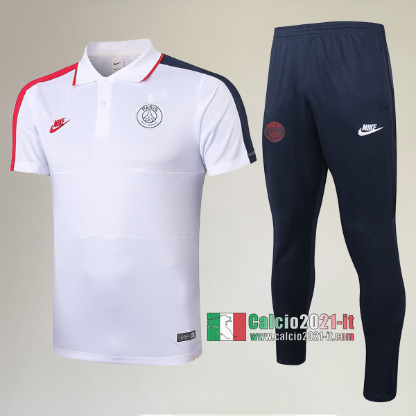 La Nuove Kit Maglietta Polo PSG Paris Saint Germain Manica Corta + Pantaloni Bianca 2020/2021 :Calcio2021-it