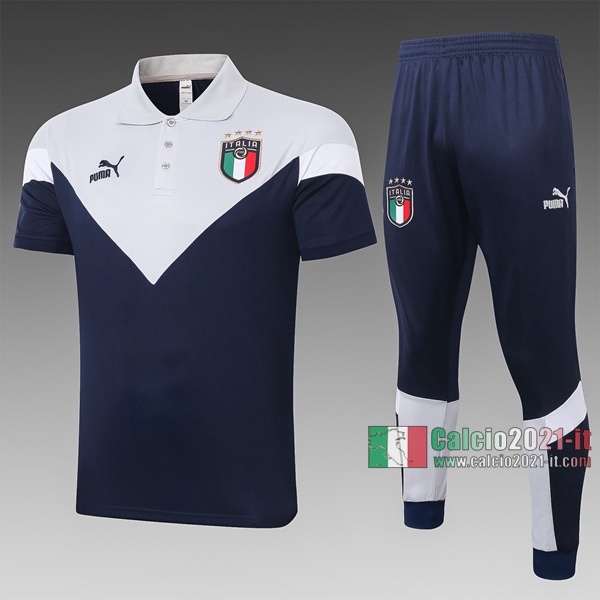 Calcio2021-It: Nuove Maglietta Polo Shirts Italia Manica Corta Nera - Grigio C422# 2020/2021