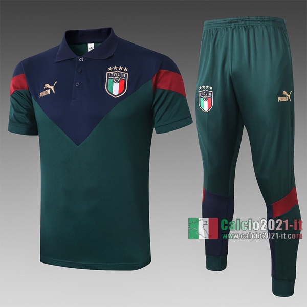 Calcio2021-It: Nuove Maglietta Polo Shirts Italia Manica Corta Verde Scuro C441# 2020/2021