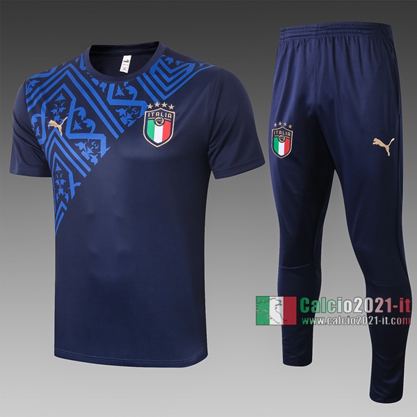 Calcio2021-It: Nuove Vintage T Shirt Polo Italia Manica Corta Azzurra Marino C461# 2020/2021