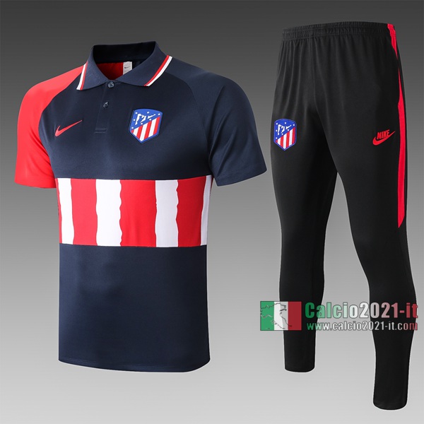 Calcio2021-It: Nuove Maglietta Polo Shirts Atletico Madrid Manica Corta Azzurra Marino - Rossa Bianca C507# 2020/2021