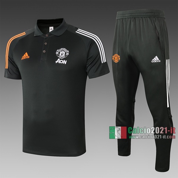 Calcio2021-It: Nuove Maglietta Polo Shirts Manchester United Manica Corta Grigio Scuro C525 2020/2021