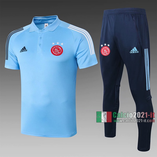 Calcio2021-It: Nuove Vintage Maglietta Polo Shirts Ajax Amsterdam Manica Corta Azzurra Marino C527 2020/2021