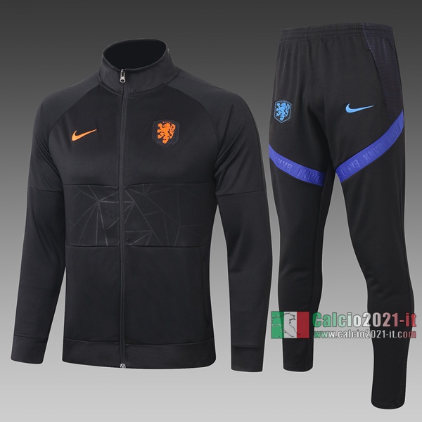 Calcio2021-It: La Nuove Giacca Allenamento Olanda Full-Zip Nera A322# 2020 2021