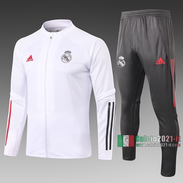 Calcio2021-It: Giacca Allenamento Real Madrid Full-Zip Bianca A349# 2020 2021