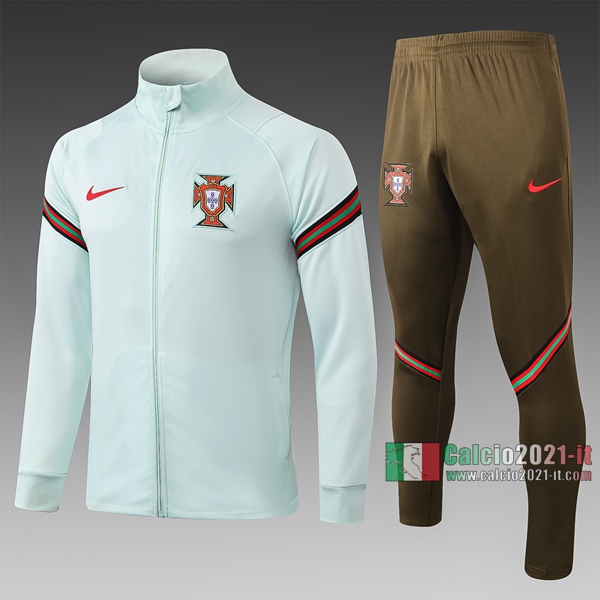 Calcio2021-It: Giacca Allenamento Portogallo Full-Zip Colletto Alto Verde Chiaro A350# 2020 2021