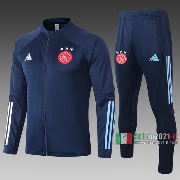 Calcio2021-It: Giacca Allenamento Ajax Amsterdam Full-Zip Azzurra Scuro A356 2020 2021