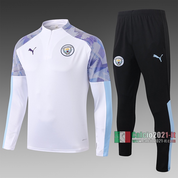 Calcio2021-It: Felpa Tuta Manchester City Half-Zip Bianca 2020 2021