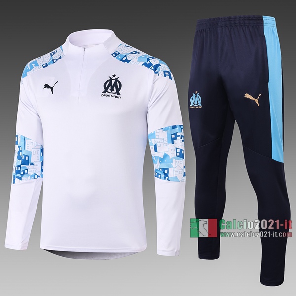 Calcio2021-It: Felpa Tuta Olympique Marsiglia Half-Zip Bianca B406 2020 2021