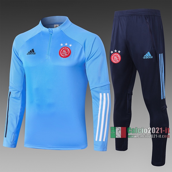 Calcio2021-It: Felpa Tuta Ajax Amsterdam Half-Zip Azzurra Marino B407 2020 2021