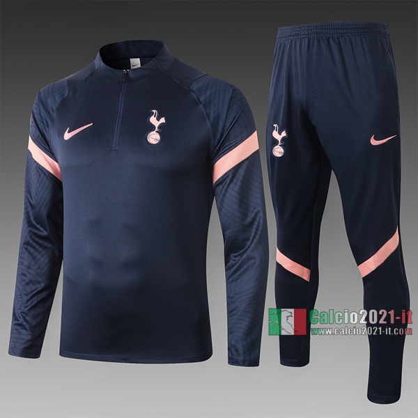 Calcio2021-It: Felpa Tuta Tottenham Hotspur Half-Zip Azzurra Scuro B408 2020 2021