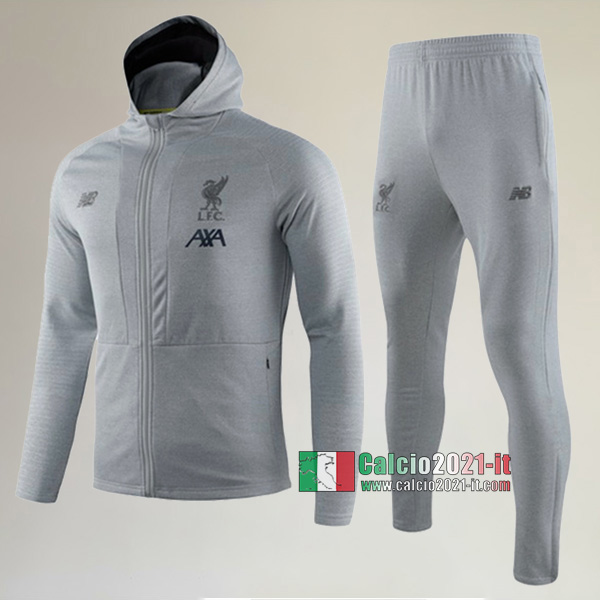 AAA Qualità: Full-Zip Giacca Cappuccio Hoodie Nuove Del Tuta Da FC Liverpool + Pantaloni Grigia 2019/2020